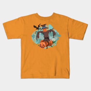 Scarecrow Halloween Pumpkin Crow Hat Horror Fear Halloween Gift Idea Kids T-Shirt